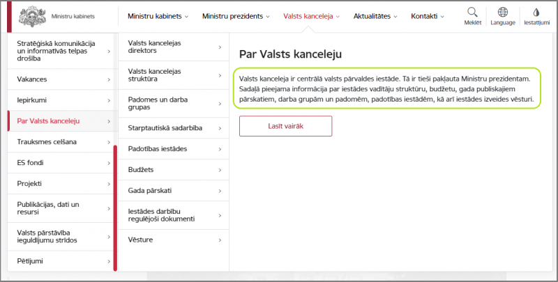 Ievadteksts vietnes izvēlnē