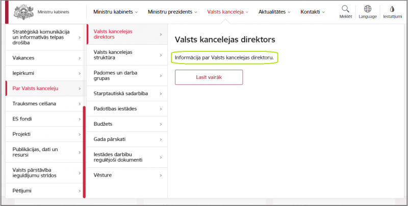 Ievadteksts vietnes izvēlnē