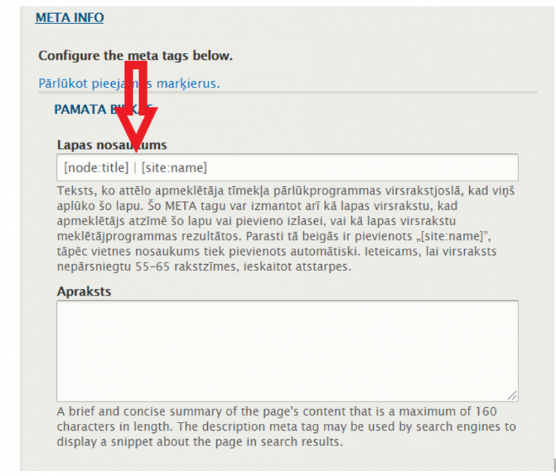 Lapas nosaukums metainformācijas logā