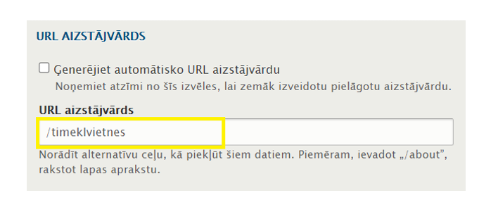 URL aizstājvārds funkcionalitāte