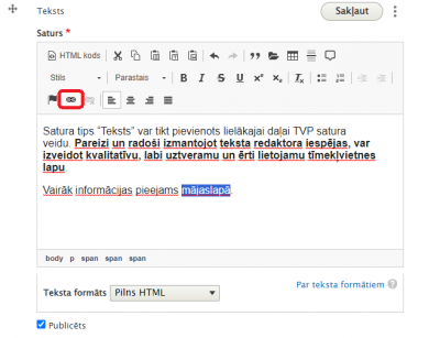 Ārējās saites iestatījumu pievienošana