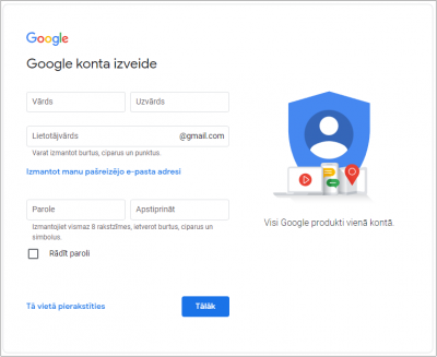 Google konta izveide