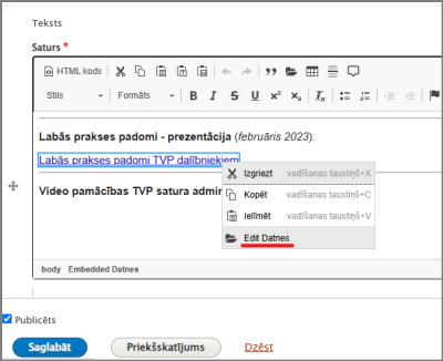 Datnes dzēšanas soļi - piemērs