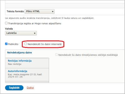 Iespēja neindeksēt datni internetā