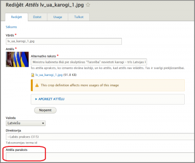 Attēla apraksta pievienošana administrācijas vidē