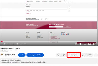 YouTube video pievienošana TVP tīmekļvietnei