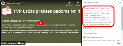 YouTube video pievienošana TVP tīmekļvietnei