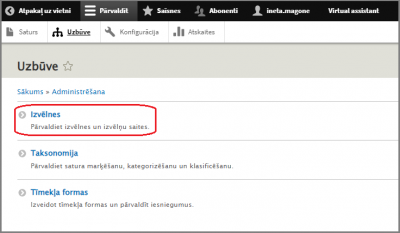 Ievadteksts vietnes izvēlnē