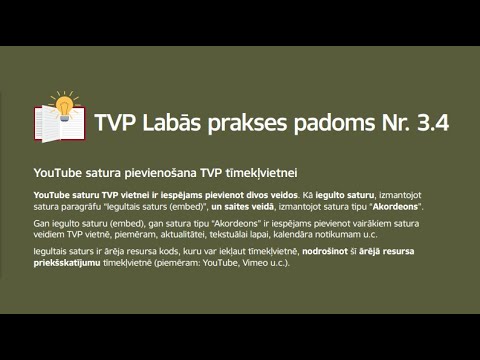 YouTube satura pievienošana TVP tīmekļvietnei
